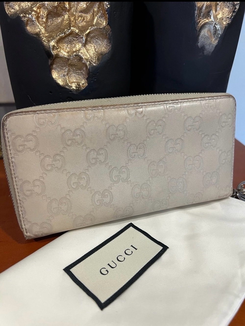 Authentic Gucci Guccissima Zip Around Wallet Beige W Dust Bag Italy